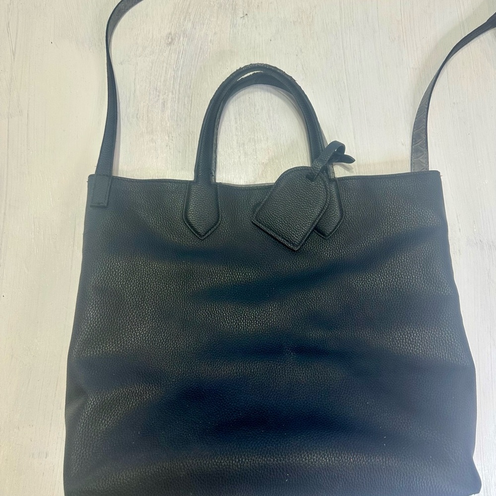 London Fog Reversible Tote Bag Black Pebbled Gray Snakeskin Large Shoulder Bag - Picture 8 of 14